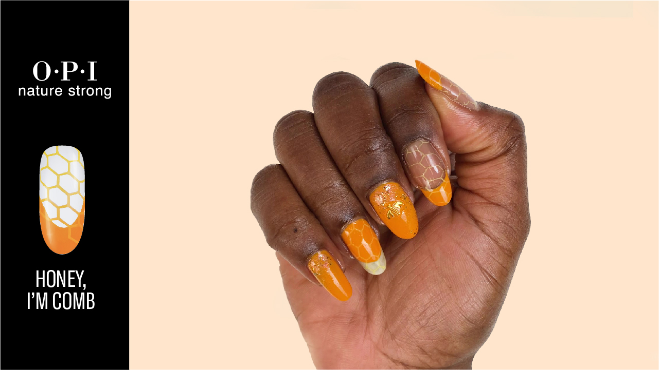 Nature Strong Line Extension Nail Art- Honey I'm Comb